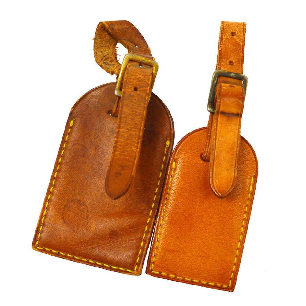 Authentic LOUIS VUITTON Name Tag 5 Set Brown Leather Bag Accessories - Picture 5 of 6